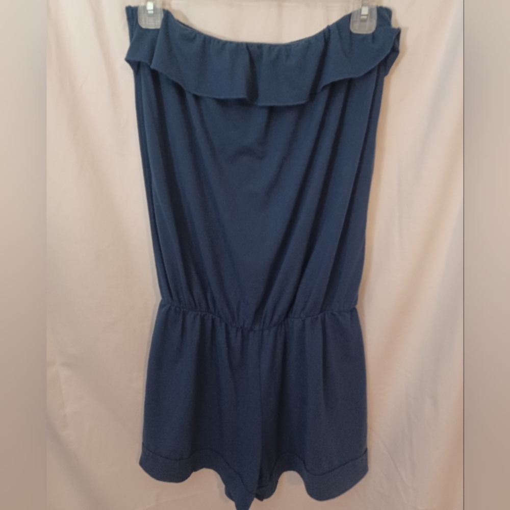 Medium-sized Strapless Romper In Navy Blue